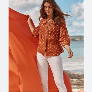 J. Jill Rust Polka Dot Blouse